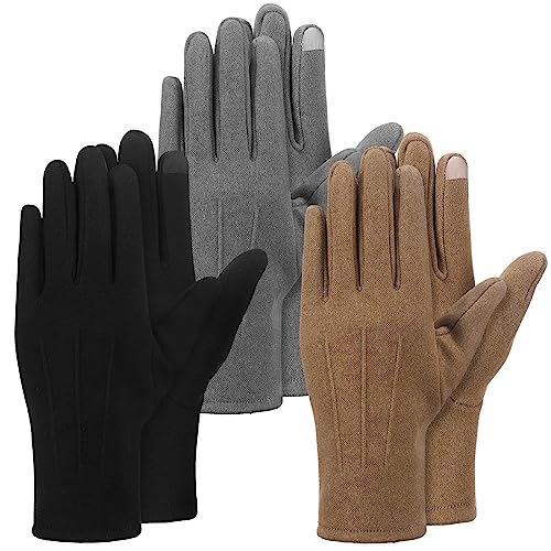 Geyoga 3 Paar Winter Handschuhe Damen Touchscreen Winddichte Thermohandschuhe Elegante Fahrhandschuhe, Hellgrau, Heller Kaffee, Schwarz von Geyoga