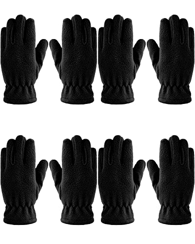 Geyoga 4 Paar Kinder Polarvlies Vollfinger Handschuhe für Erwachsene (Schwarz, L) von Geyoga