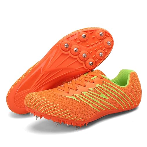 GiMLy Sprint Leichtathletik-Spike-Schuhe, Leichtathletik-Schuhe, Leichtathletik-Spikes Für Männer Und Frauen, 8 Nägel rutschfeste Jugend-Sportschuhe Mit Spikes,Orange,7 UK von GiMLy