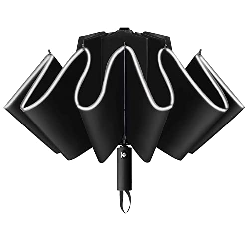 Gimars Regenschirm, Taschenschirm Auf-Zu-Automatik,10 Ribs Reise Taschen Regenschirm, Sturm Regenschirm,Regenschirm taschenschirm (mit Reflexstreifen) von Gimars