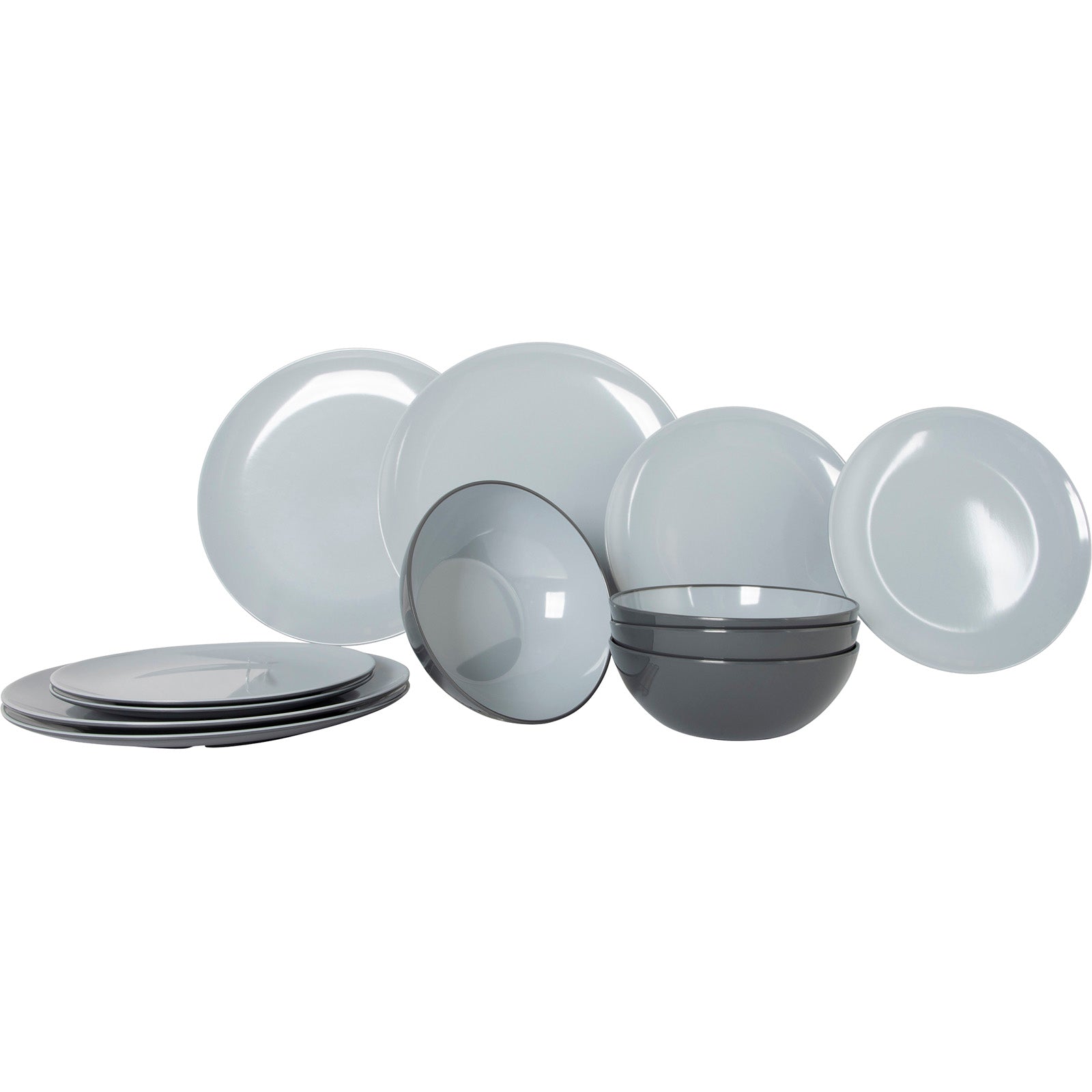 GIMEX Melamin Geschirr Set Vivid Line 12tlg Camping Essgeschirr Picknick Teller-Grau von Gimex