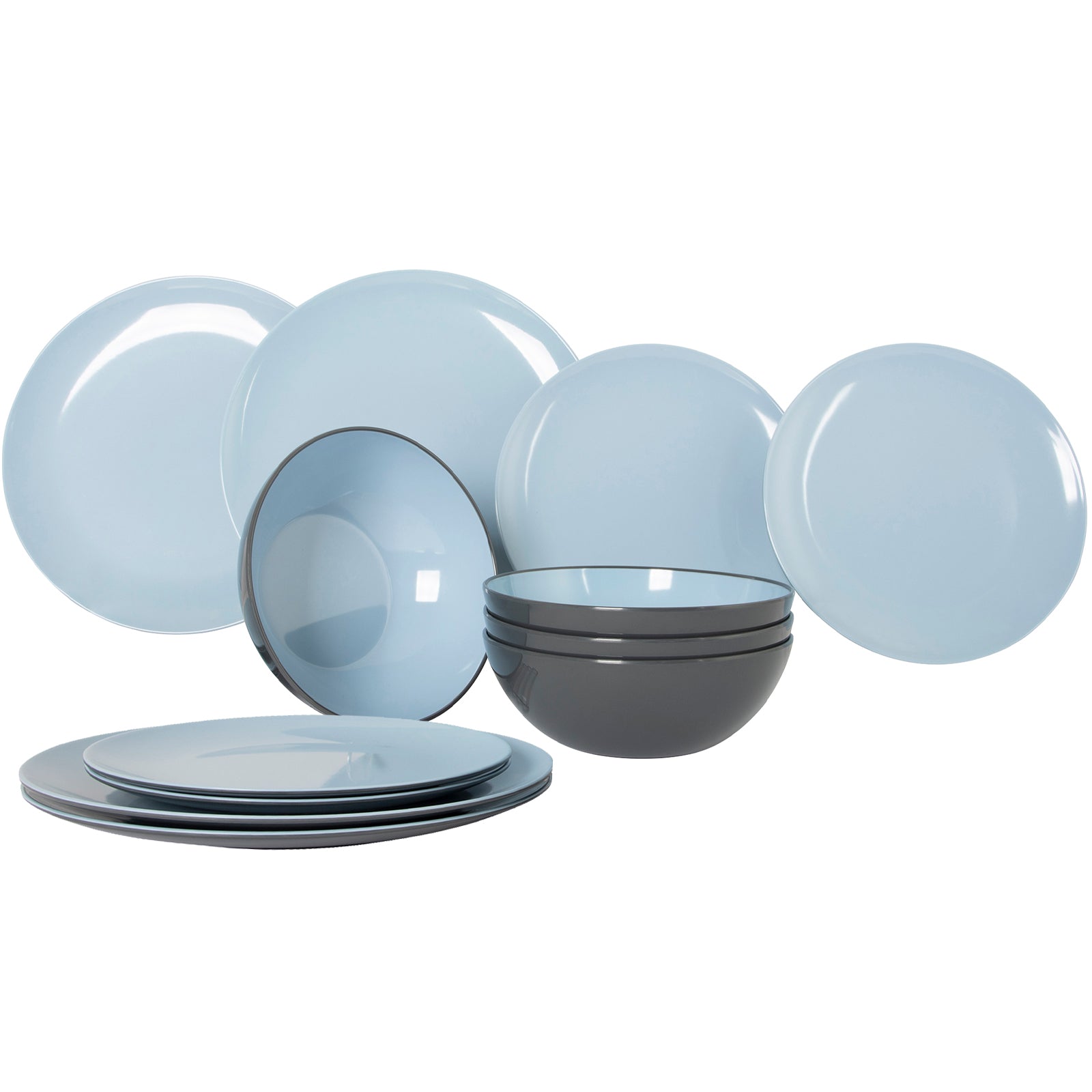 GIMEX Melamin Geschirr Set Vivid Line 12tlg Camping Essgeschirr Picknick Teller-blau von Gimex