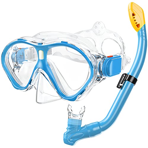 Gintenco Schnorchelset Kinder, Taucherbrille Kinder mit Dry Schnorchel Panorama-Weitblick Tauchmaske Schnorchelmaske Anti-Fog Trocken Tauchmaske Schnorchelmaske Tauchen Set für Junge Mädchen von Gintenco