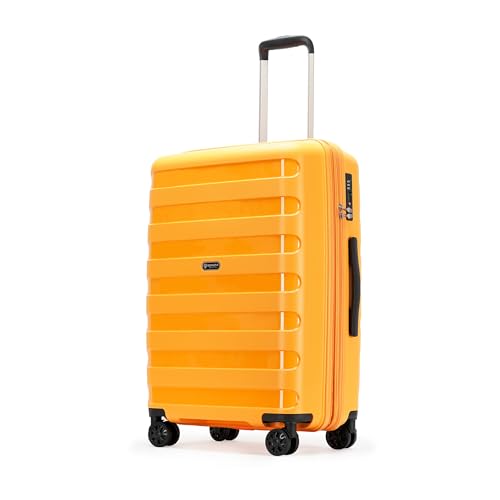 GinzaTravel Erweiterbarer Koffer in mittlerer Größe mit 4 Doppel-Spinner-Rollen und TSA-Schloss, leichtes Hartschalen-Reisegepäck aus PP-Material in Ingwer-Gelb von GinzaTravel