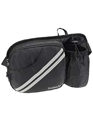 Gisdanchz Bauchtasche mit Trinkflasche Flaschenhalter Wasserdicht Hüfttasche Herren Damen Kinder für Wandern Sport Outdoor Hundetraining Gürteltasche wasserdichte Hip Pack Gurteltasche, Schwarz von Gisdanchz