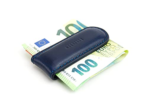 GIUDI ® Geldklammer mit Magnet Leder Klein Echtleder Rindsleder (Blau) von Giudi