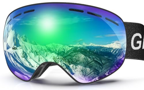 GlaRid Skibrille Herren Damen, OTG Ski Goggles Rahmenlose Snowboardbrille für Brillenträger, Schneebrille für Erwachsene Anti-Fog 100% UV400 Schutz (Grün) von GlaRid