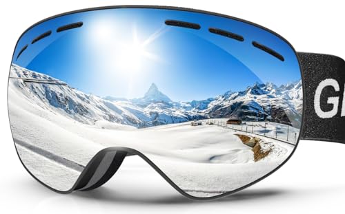 GlaRid Skibrille Herren Damen, OTG Ski Goggles Rahmenlose Snowboardbrille für Brillenträger, Schneebrille für Erwachsene Anti-Fog 100% UV400 Schutz (Silber) von GlaRid