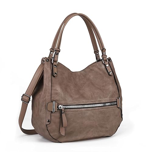 Gladdon Borsa hobo da donna, borsa a tracolla da donna, con manico superiore, stile vintage, borsa a tracolla in morbida pelle, Fango, Large von Gladdon