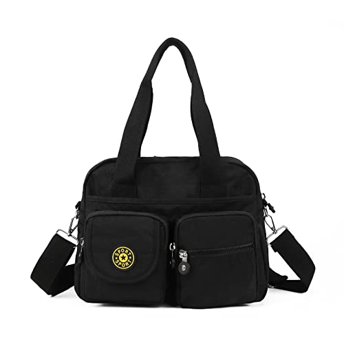 Gladdon Damen-Handtasche Mehrfarbiges Segeltuch groß lässig Hobo und Umhängetasche für Einkaufen und Reisen, schwarz Medium von Gladdon