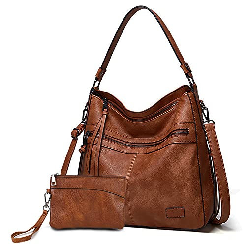 Gladdon Handtaschen Damen Groß Schultertasche,PU Veganes Leder umhängetasche Shopper Tasche Mode Hobo Taschen grosse Kapazität Umhängetaschen Designer Mehrfachtasche(Braun) von Gladdon