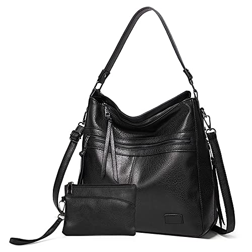 Gladdon Handtaschen Damen Leder umhängetasche Shopper Mode Hobo Taschen grosse Kapazität Schultertasche Designer Mehrfachtasche（Schwarz） von Gladdon