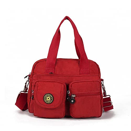 Gladdon Umhängetasche mit mehreren Taschen für Damen, groß, lässig, Einkaufstasche, Wandern, wasserdicht, Segeltuch, rot (2) von Gladdon