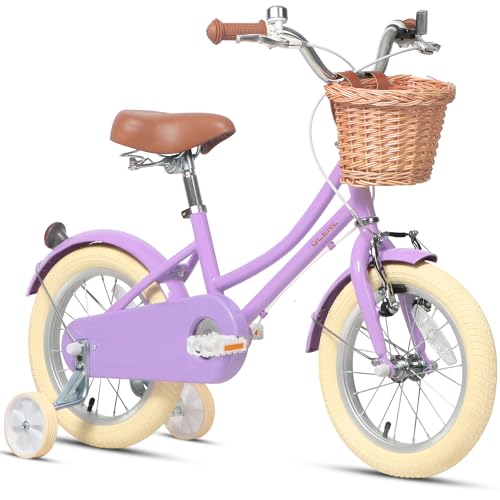 Glerc 12 Zoll Kinder Mädchen Fahrrad für 3 4 5 Jahre alt kleine Mädchen Retro Vintage-Stil Fahrräder mit Korb Training Räder und Glocke, lila von Glerc