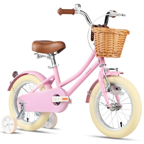 Glerc 14 Zoll Kinder Mädchen Fahrrad für 3 4 5 Jahre alt wenig mit Baske,rosa von Glerc