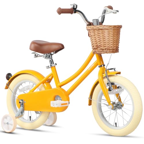 Glerc 16 Zoll Kinder Mädchen Fahrrad für 4 5 6 7 8 Jahre alt klein mit Baske, Gelb von Glerc