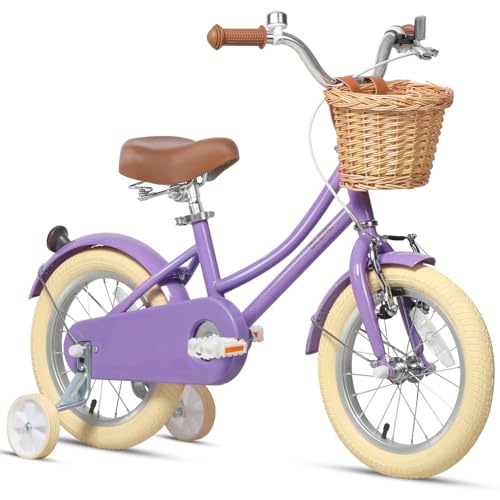 Glerc 16 Zoll Kinder Mädchen Fahrrad für 4 5 6 7 8 Jahre alt klein mit Baske, Lila von Glerc