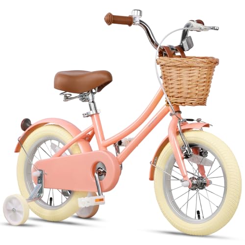 Glerc 16 Zoll Kinder Mädchen Fahrrad für 4 5 6 7 8 Jahre alt klein mit Baske, Pfirsich von Glerc