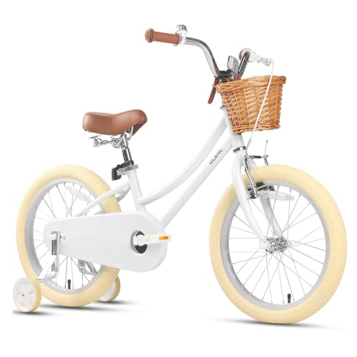 Glerc 18 Zoll Kinder Mädchen Fahrrad für 5 6 7 8 Jahre alt kleine Mädchen Retro Vintage-Stil Fahrräder mit Kickstand und Glocke, Weiß von Glerc