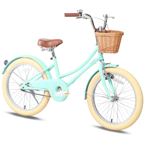 Glerc 20 Zoll Kinder Mädchen Fahrrad für 6 7 8 9 10 Jahre alt kleine Mädchen Retro Vintage-Stil Fahrräder mit Korb Training Räder und Glocke, Mintgrün von Glerc