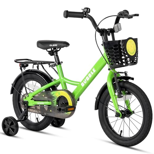 Glerc Bubble 12 Zoll Kinderfahrrad für 1 2 3 4 Jahre alte kleine Jungen & Mädchen Fahrräder mit Korbstabilisatoren und Gepäckträger, grün von Glerc