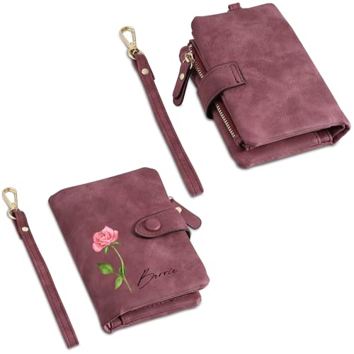 Glimmerday Personalisierte Brieftasche für Frauen, Floral Geburtstag Brieftasche, Bifold Leder Brieftasche mit personalisierten Namen, (Lila) von Glimmerday