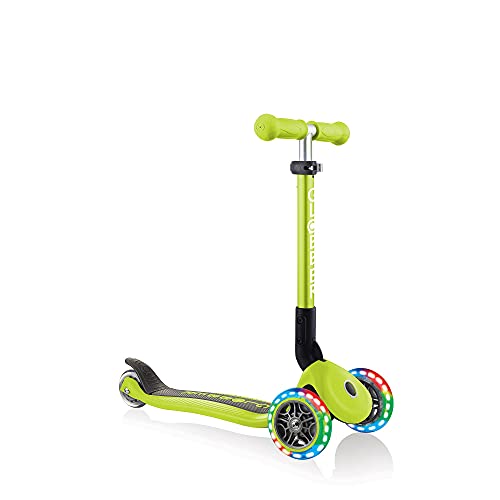 GLOBBER JUNIOR Foldable Lights – Tretroller, 120/80 mm, ABEC 5, 3-rädrig, LED-Leuchtrollen, Lime grün von Globber