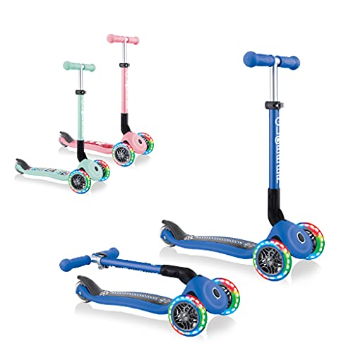 Globber Globber Kinderroller mit 3 Rädern, zusammenklappbar, mit verstellbaren Griffen, LED-Räder, Blau von Globber