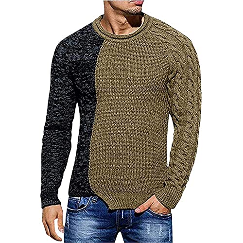 Globoko Farblich Passender Herrenpullover Strickpullover - Khaki Grundierung Futter Warm Verdickt Pullover Herbst Winter Rundhalsausschnitt Strickoberteil Pullover Langarm Bekleidung Mantel,Khaki,Sm von Globoko