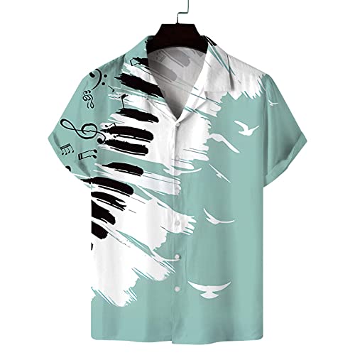 Globoko Kurzärmliges Hawaii-Aloha-Hemd Für Herren – Klaviertasten-Druck Sommer Kubanischer Kragen Top-Shirt Plus Größe Einreihiger Cardigan Bluse Für Holiday Beach Hemden, Wie Abgebildet, Xx, von Globoko