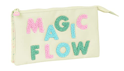 Glowlab Magic Flow - Dreifach-Federmäppchen, für Kinder, ideal für Kinder von 5 bis 14 Jahren, bequem und vielseitig, Qualität und Widerstandsfähigkeit, 22 x 3 x 12 cm, Beige, beige, Estándar, Lässig von Glowlab