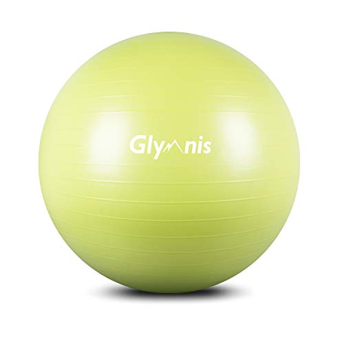 Glymnis Fitnessball, Gymnastikball, 55 cm/65 cm/75 cm, Maximale Belastung: 300 kg, rutschfest, mit Pumpe für Pilates, Yoga und Fitness, Limettengrün, 75 cm von Glymnis
