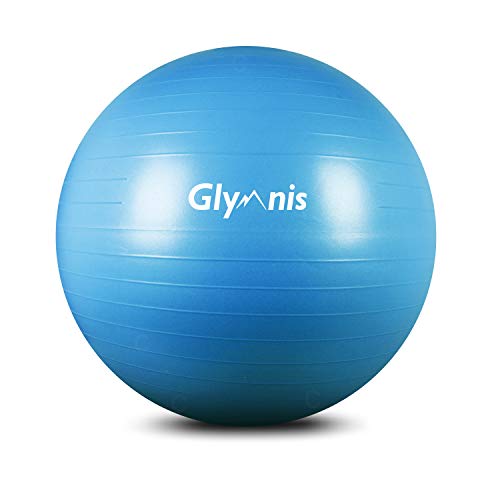 Glymnis Fitnessball Gymnastikball 55 cm/65 cm/75 cm, Anti-Burst Maximale Belastung 300 kg, rutschfest, mit Pumpe für Pilates, Yoga und Fitness, Blau 55 cm von Glymnis