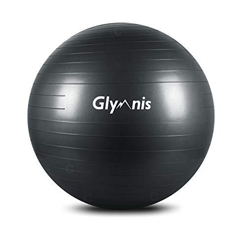 Glymnis Fitnessball Gymnastikball 55 cm/65 cm/75 cm, Anti-Burst Maximale Belastung 300 kg, rutschfest, mit Pumpe für Pilates, Yoga und Fitness, Schwarz 55 cm von Glymnis