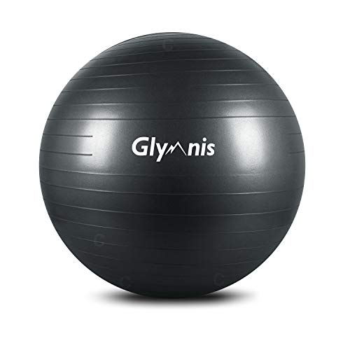 Glymnis Fitnessball Gymnastikball 55 cm/65 cm/75 cm, Anti-Burst Maximale Belastung 300 kg, rutschfest, mit Pumpe für Pilates, Yoga und Fitness, schwarz 65 cm von Glymnis