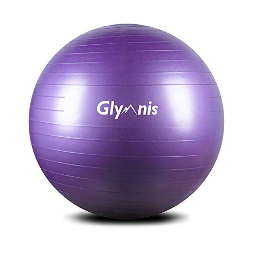 Glymnis Fitnessball Gymnastikball 55 cm/65 cm/75 cm, Anti-Burst Maximale Belastung 300 kg, rutschfeste Yoga-Ball mit Pumpe für Pilates, Training Yoga und Fitness, Lila 55 cm von Glymnis