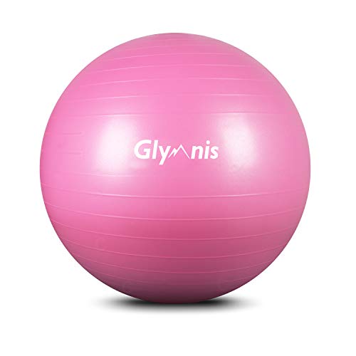 Glymnis Fitnessball Gymnastikball 55 cm/65 cm/75 cm, Anti-Burst Maximale Belastung 300 kg, rutschfeste Yoga-Ball mit Pumpe für Pilates, Training Yoga und Fitness, Pink 75 cm von Glymnis