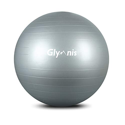 Glymnis Fitnessball Gymnastikball 55 cm/65 cm/75 cm, Anti-Burst Maximale Belastung 300 kg, rutschfeste Yoga-Ball mit Pumpe für Pilates, Training Yoga und Fitness, Silber 75 cm von Glymnis