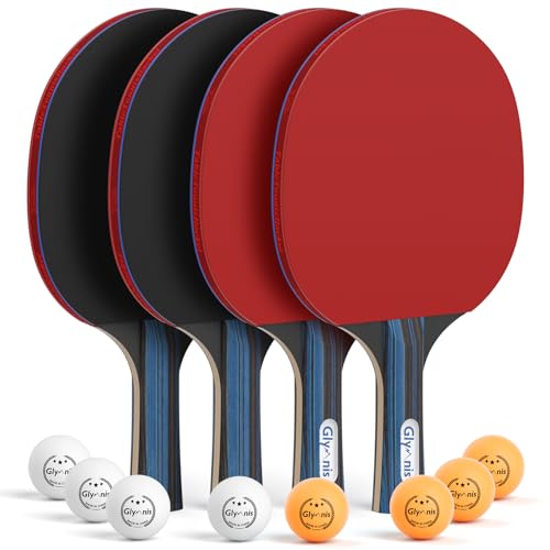Glymnis Tischtennis Schläger, 4 Tischtennisschläger + 8 Bälle, Tischtennis Set mit 2 Tasche von Glymnis