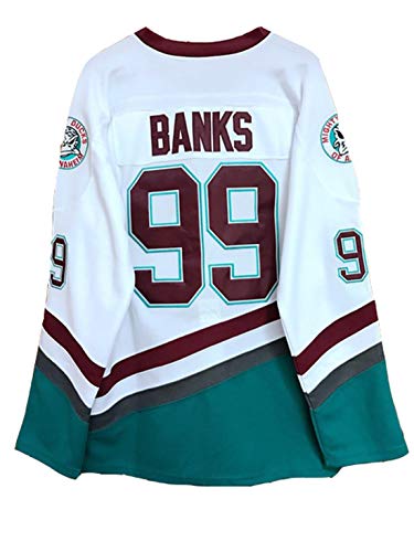 Gmjay Adam Banks 99 Mighty Ducks Eishockeytrikot Filmhockeytrikot Weiß Genähte Buchstaben Zahlen S-XXXL,S von Gmjay