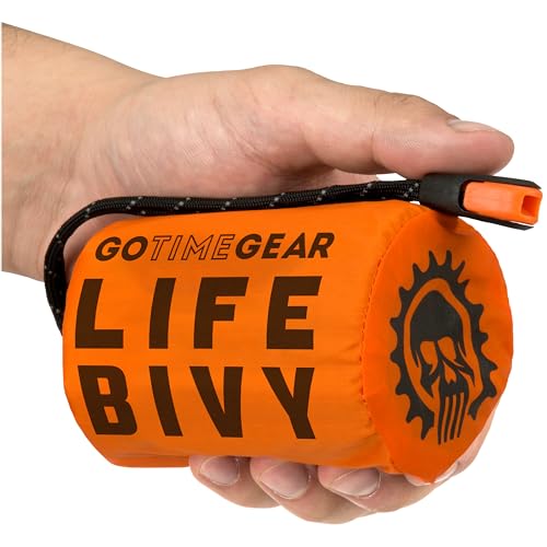 Go Time Gear Life Bivy Biwaksack – Thermo Biwak – Perfekt als Notfall Schlafsack Outdoor, Survival Ausrüstung oder Decke aus BO-PET-Folie - Orangefarben von Go Time Gear