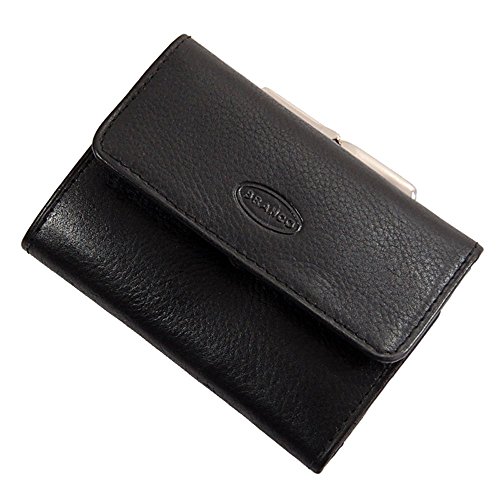 GoBago Branco handliche, kleine Leder Damen Geldbörse Portemonnaie Geldbeutel Bügel Börse Knipser 10,5 x 7,5 cm (Schwarz) von GoBago