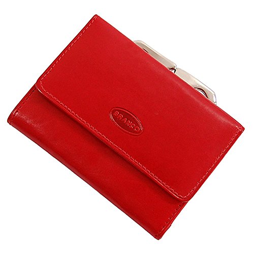 GoBago Branco handliche, kleine Leder Damen Geldbörse Portemonnaie Geldbeutel Bügel Börse Knipser 10,5 x 7,5 cm (Rot) von GoBago