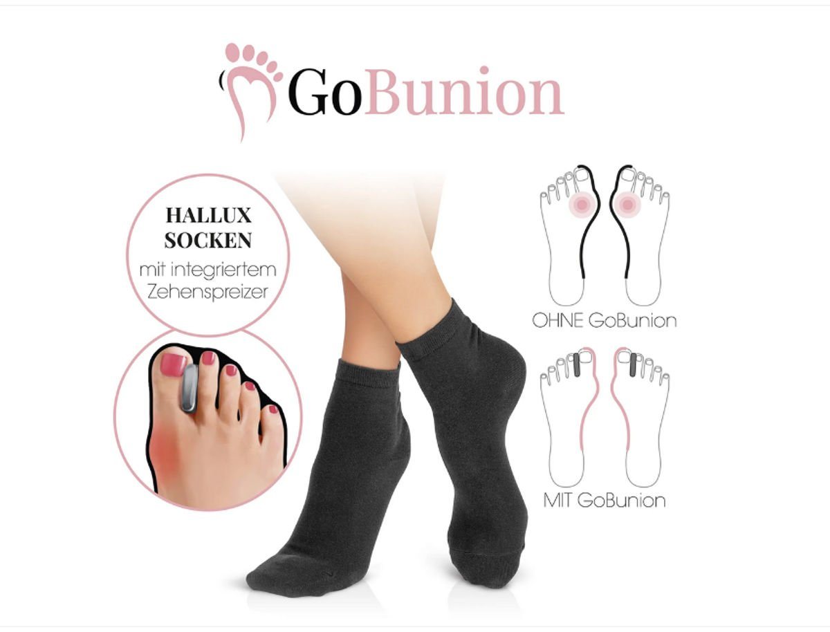 GoBunion Hallux-Bandage Socken, 39-42, 1 Paar, Hallux Socken mit integriertem Zehenspreizer schwarz. von GoBunion