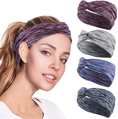 GoHZQ 4 Stück Damen Stirnband Headwrap Mehrfarbig Kopfband Haarband Elastisch Weich Verdreht Stirnband Kopfbedeckung für Alltag Yoga Sport von GoHZQ