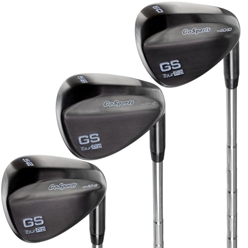GoSports Tour Pro Golfkeil-Set – inkl. 52 Grad Spaltkeil, 56 Grad Sandkeil und 60 Lob Wedge in Satin oder Schwarz (Rechtshänder) von GoSports