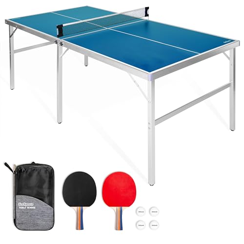 GoSports Unisex, Teenager Tischtennisplatten Tischtennisspiel-Set für drinnen und draußen, tragbar, mit Netz, 2 Tischtennis-Paddeln und 4 Bällen, 1,8 x 0,9 m, blau von GoSports