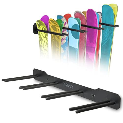 GoSports Unisex-Erwachsene SKI-WALLRACK-8-01 Wandmontiertes Ski-und Snowboardregal, Schwarz, 8 Pairs of Skis, or 4 Snowboards von GoSports