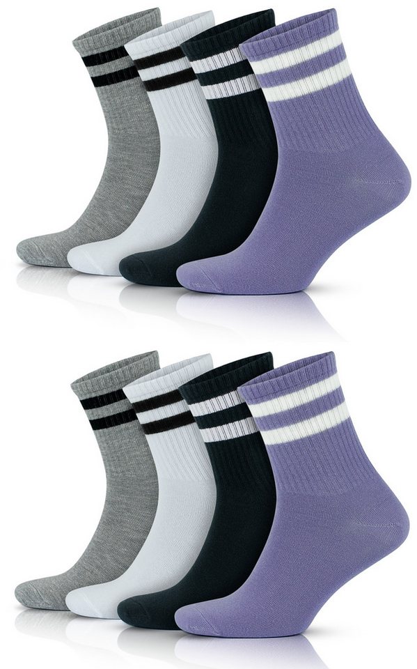 GoWith Tennissocken Retro Socken Freizeitsocken Gestreifte Atmungsaktive Baumwollsocken (8-Paar) von GoWith