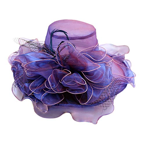 Godathe Organza Fascinator Hut Damen Sonnenhut Sommer Hut Sonnenschutz Faltbare Kappen Braut Hochzeit Sonnenhüte mit Blumen Wide Brim Ideal für Sommer Strand Kirche Party Hochzeit von Godathe